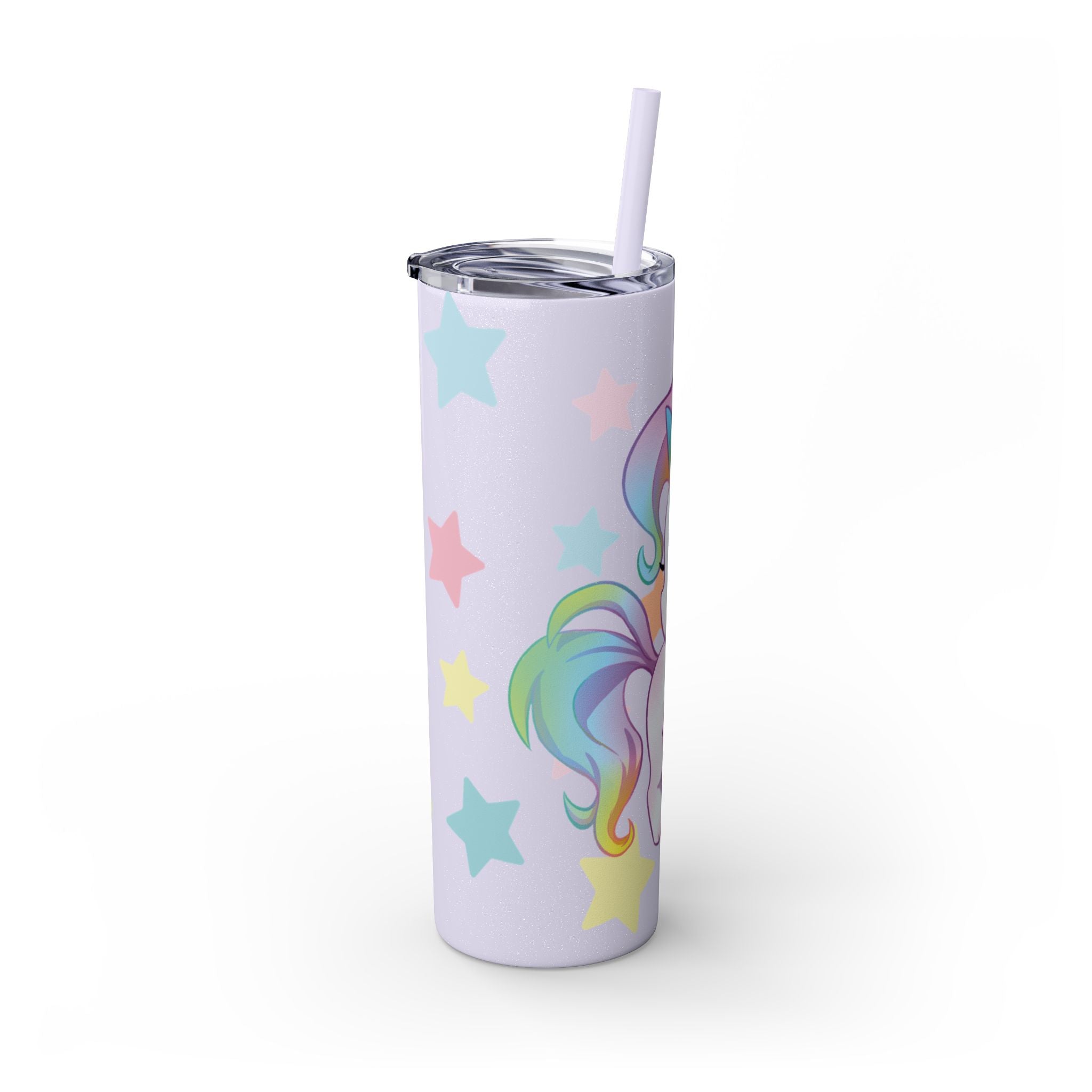 Unicorn Skinny Tumbler 20oz — Cute Pastel Rainbow Unicorn with Straw
