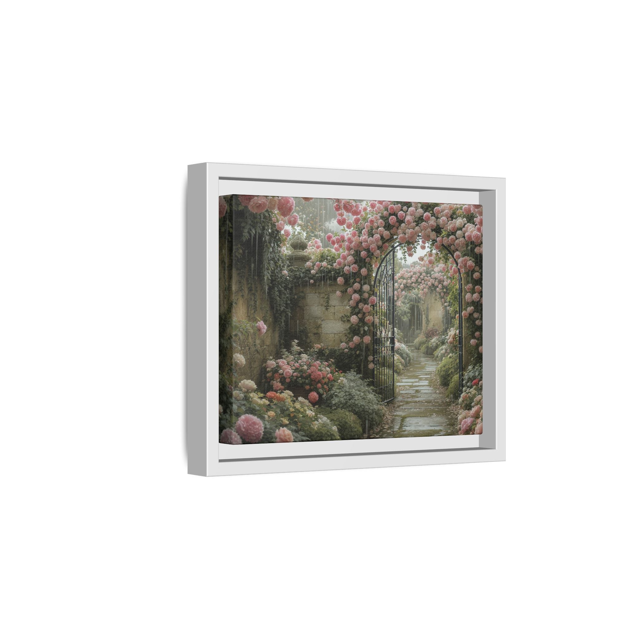 Framed Canvas Print – Secret Garden Archway Floral Landscape