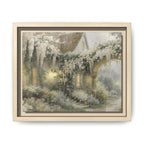 Framed Matte Canvas Print – Cottage Garden Pathway in Soft Floral Hues