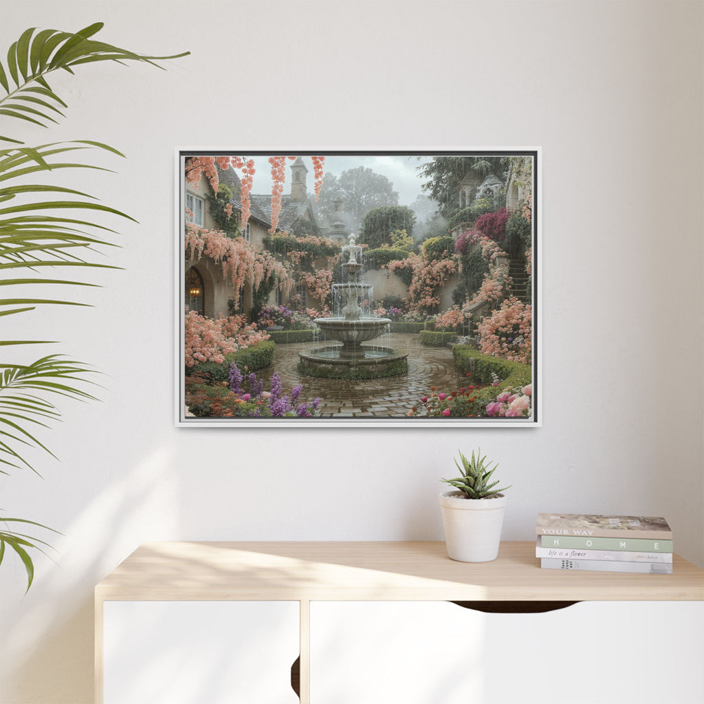 Mediterranean Garden Fountain Canvas — Framed Matte Wall Art