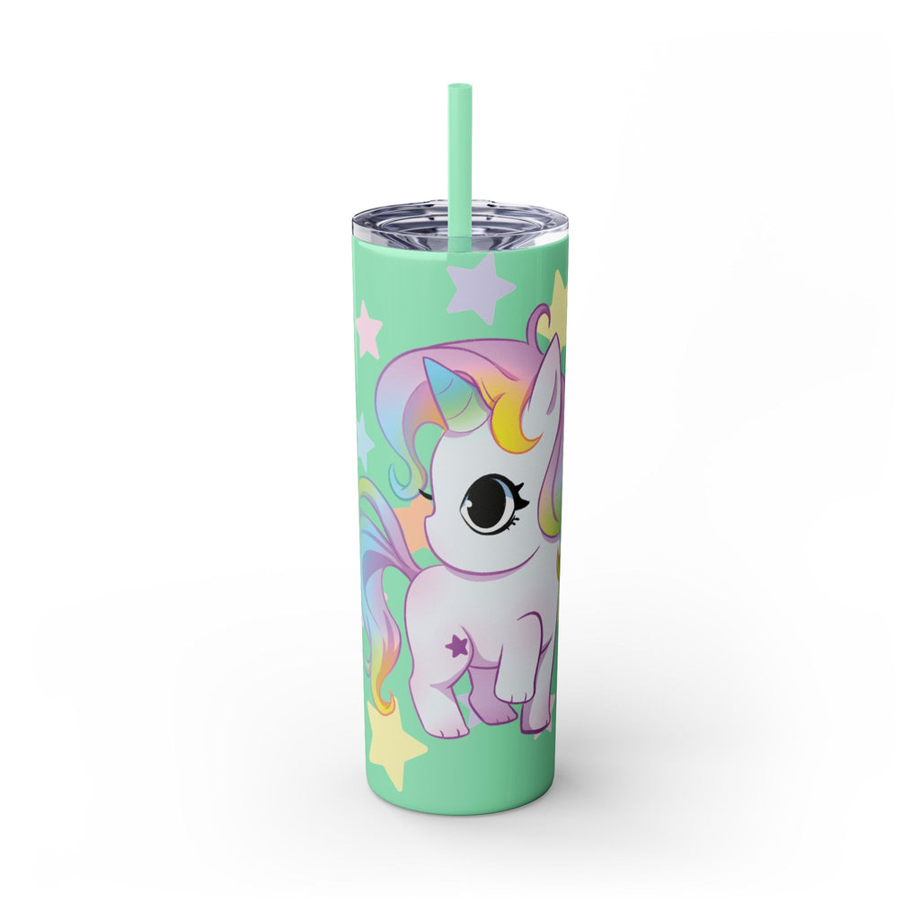 Unicorn Skinny Tumbler 20oz — Cute Pastel Rainbow Unicorn with Straw