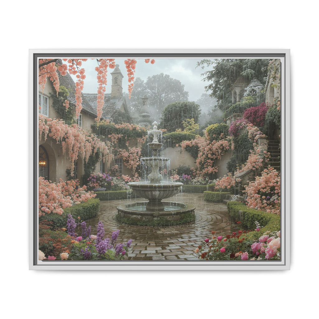Mediterranean Garden Fountain Canvas — Framed Matte Wall Art