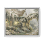 Framed Matte Canvas Print – Cottage Garden Pathway in Soft Floral Hues