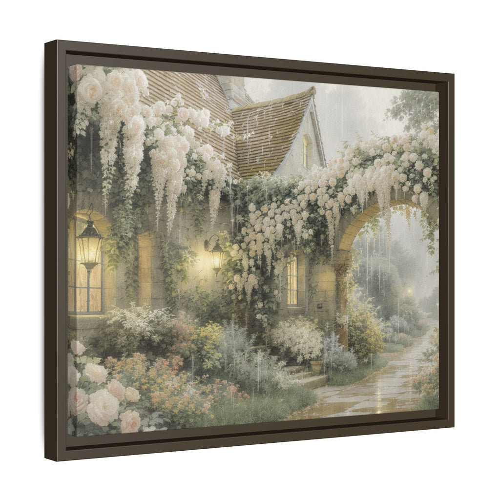 Framed Matte Canvas Print – Cottage Garden Pathway in Soft Floral Hues