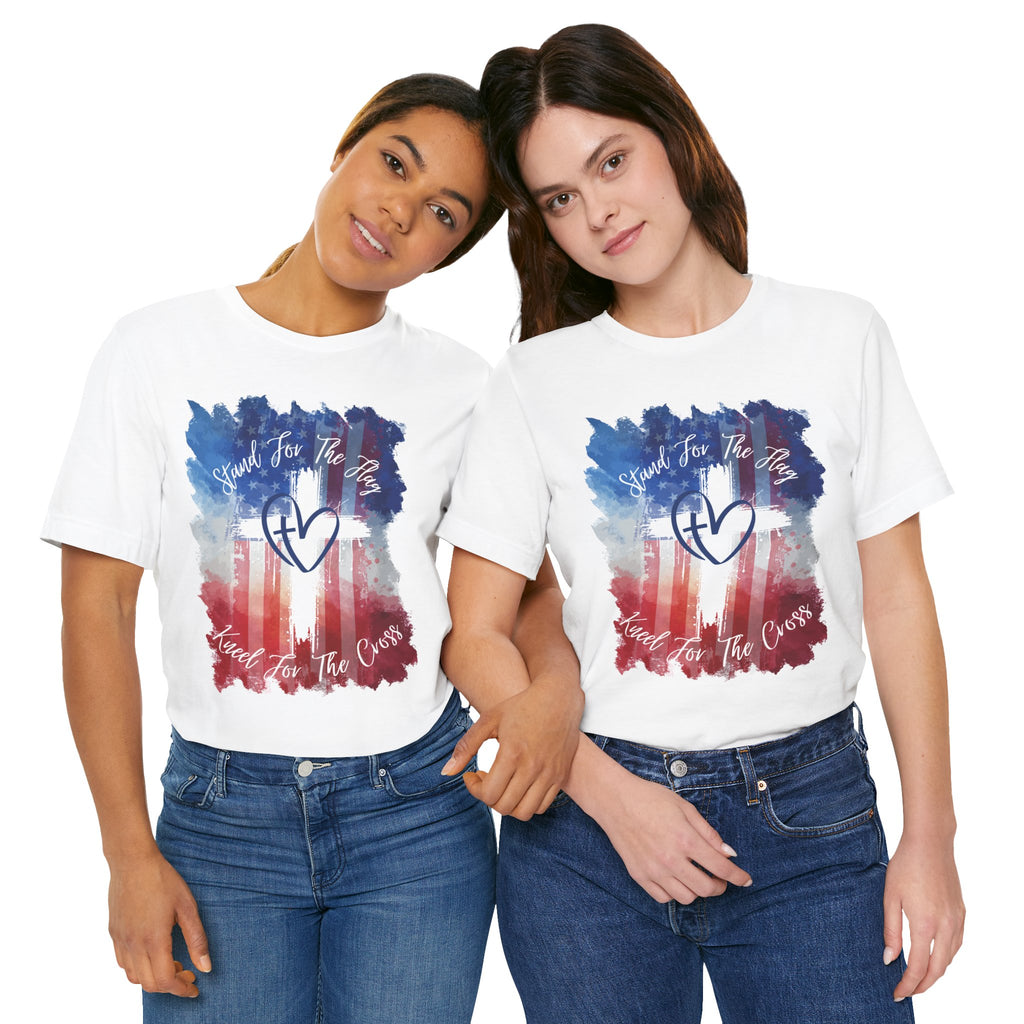 Patriotic Christian Tee - "Stand For The Flag, Kneel For The Cross"