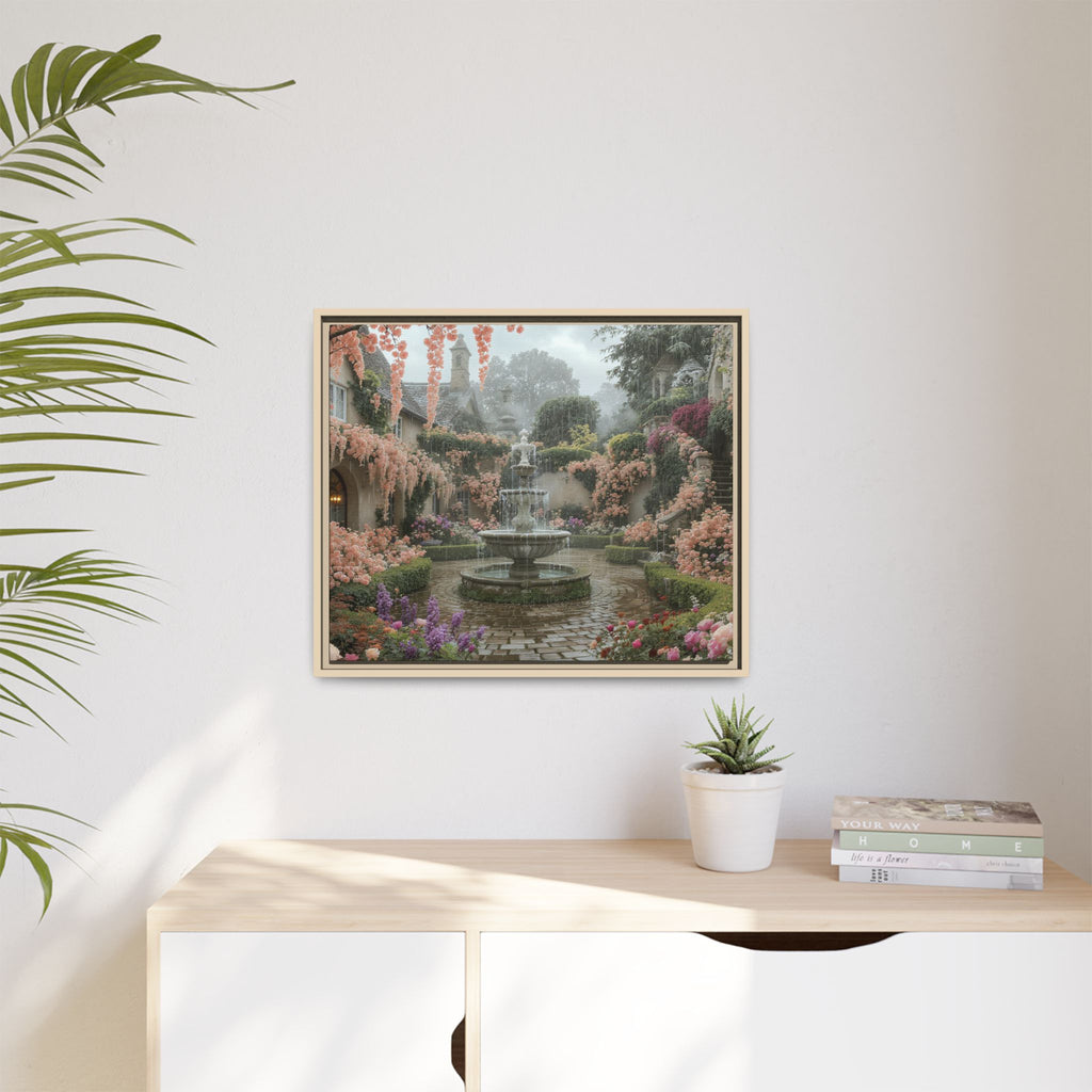 Mediterranean Garden Fountain Canvas — Framed Matte Wall Art