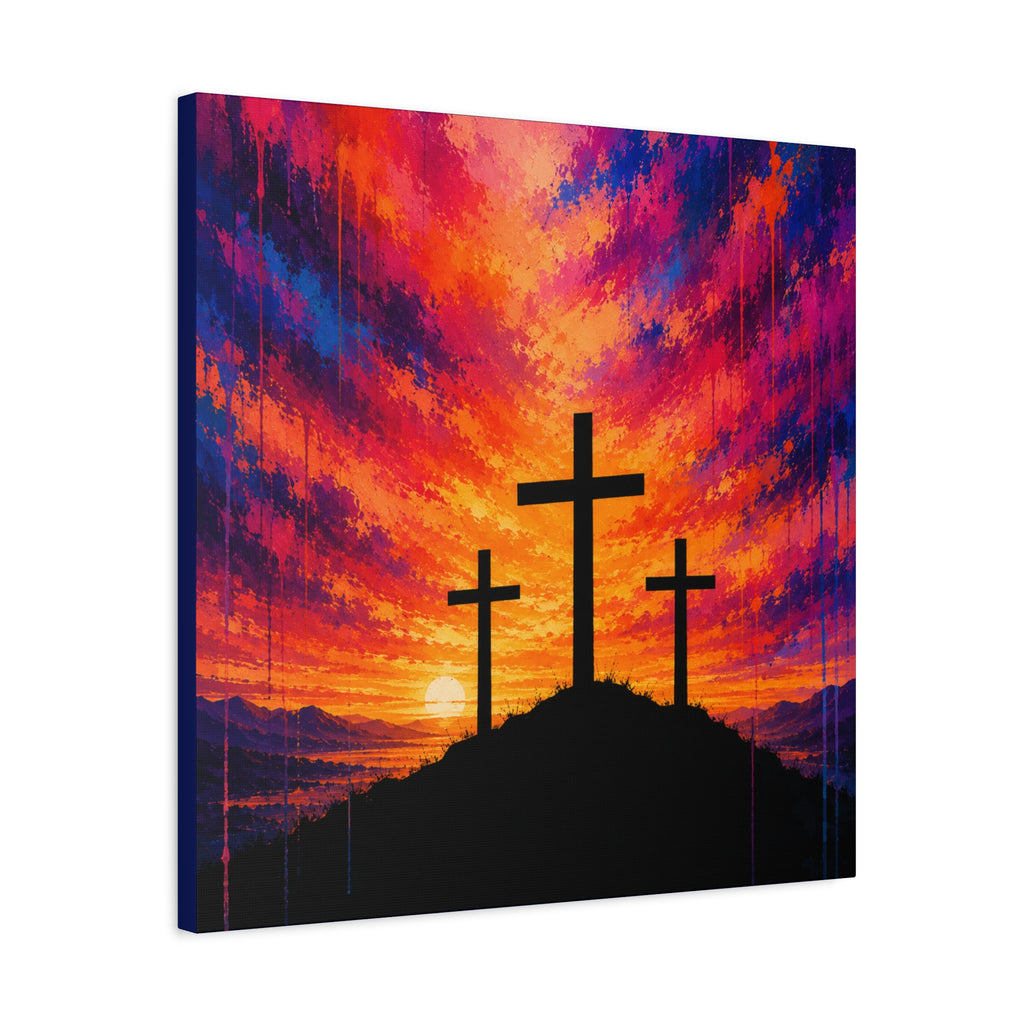 Grace in Color™ – Three Crosses at Sunset | Contemporary Christian Canvas