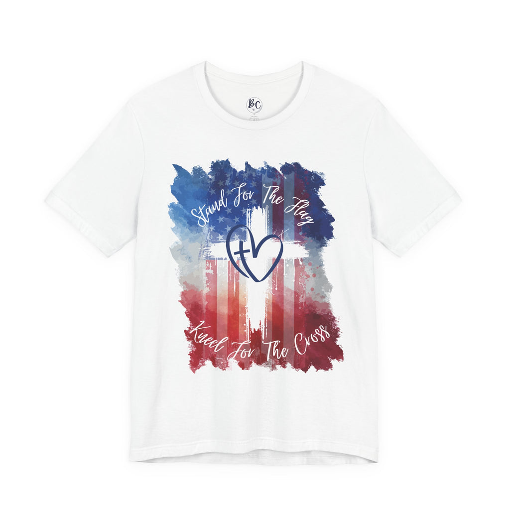 Patriotic Christian Tee - "Stand For The Flag, Kneel For The Cross"