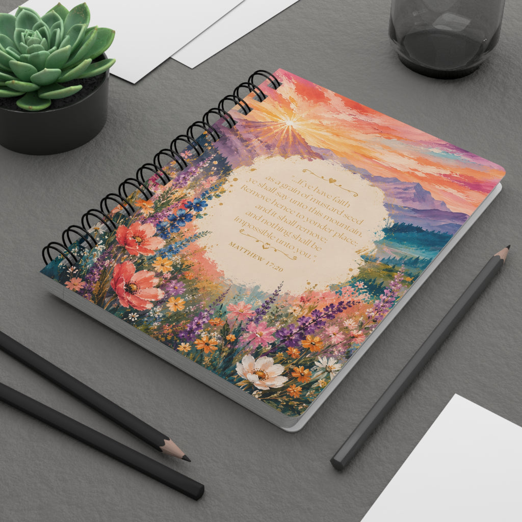Floral Sunrise Scripture Journal — Matthew 17:20 Spiral Notebook