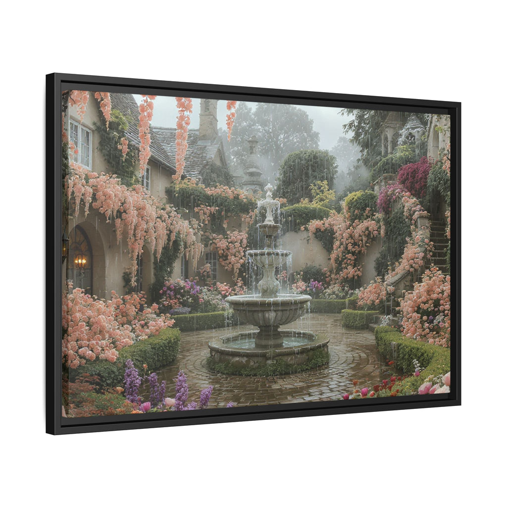 Mediterranean Garden Fountain Canvas — Framed Matte Wall Art