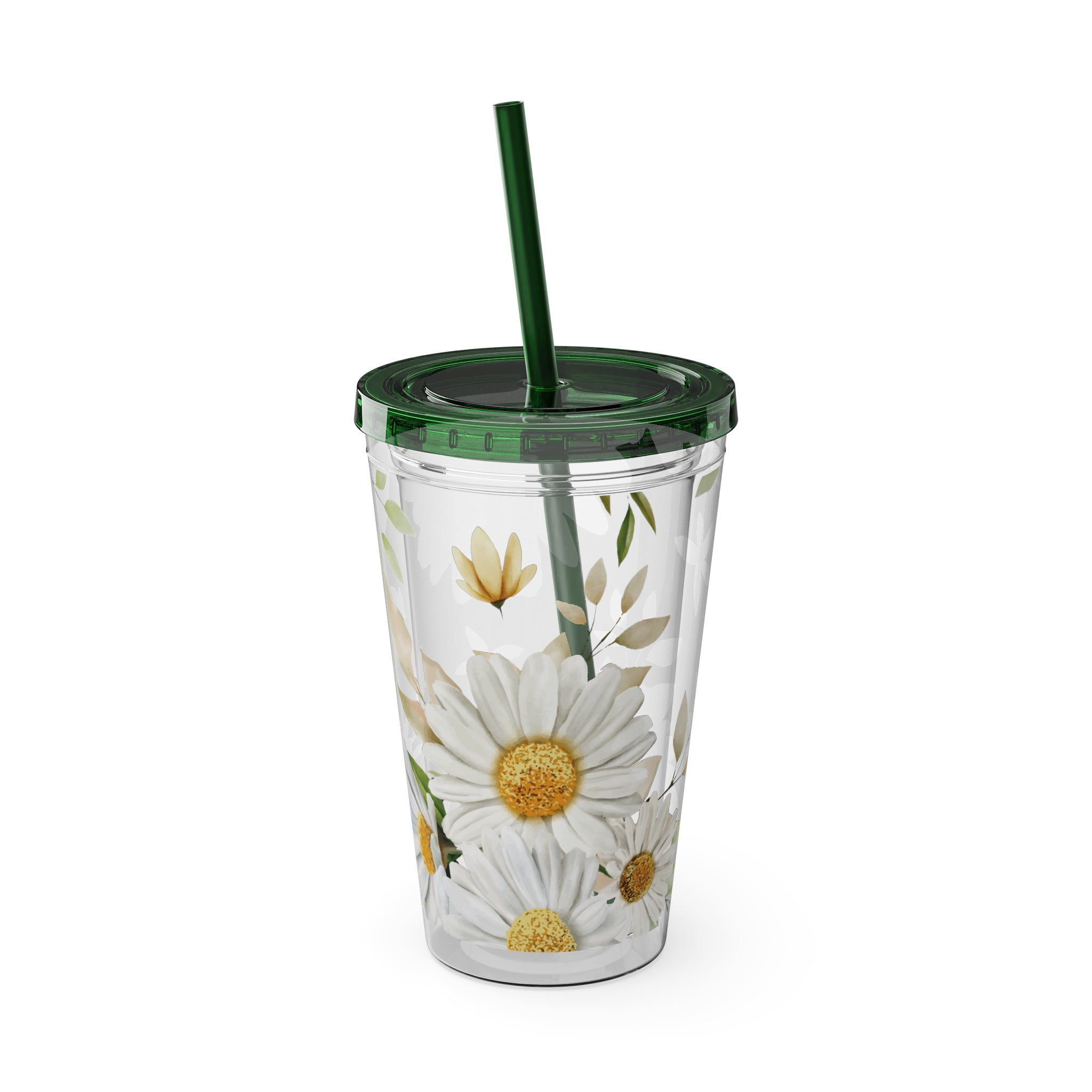Daisy Floral 16oz Tumbler with Straw — Clear Sunlit Daisy Print