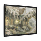 Framed Matte Canvas Print – Cottage Garden Pathway in Soft Floral Hues