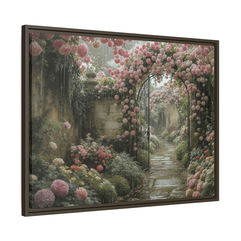 Framed Canvas Print – Secret Garden Archway Floral Landscape