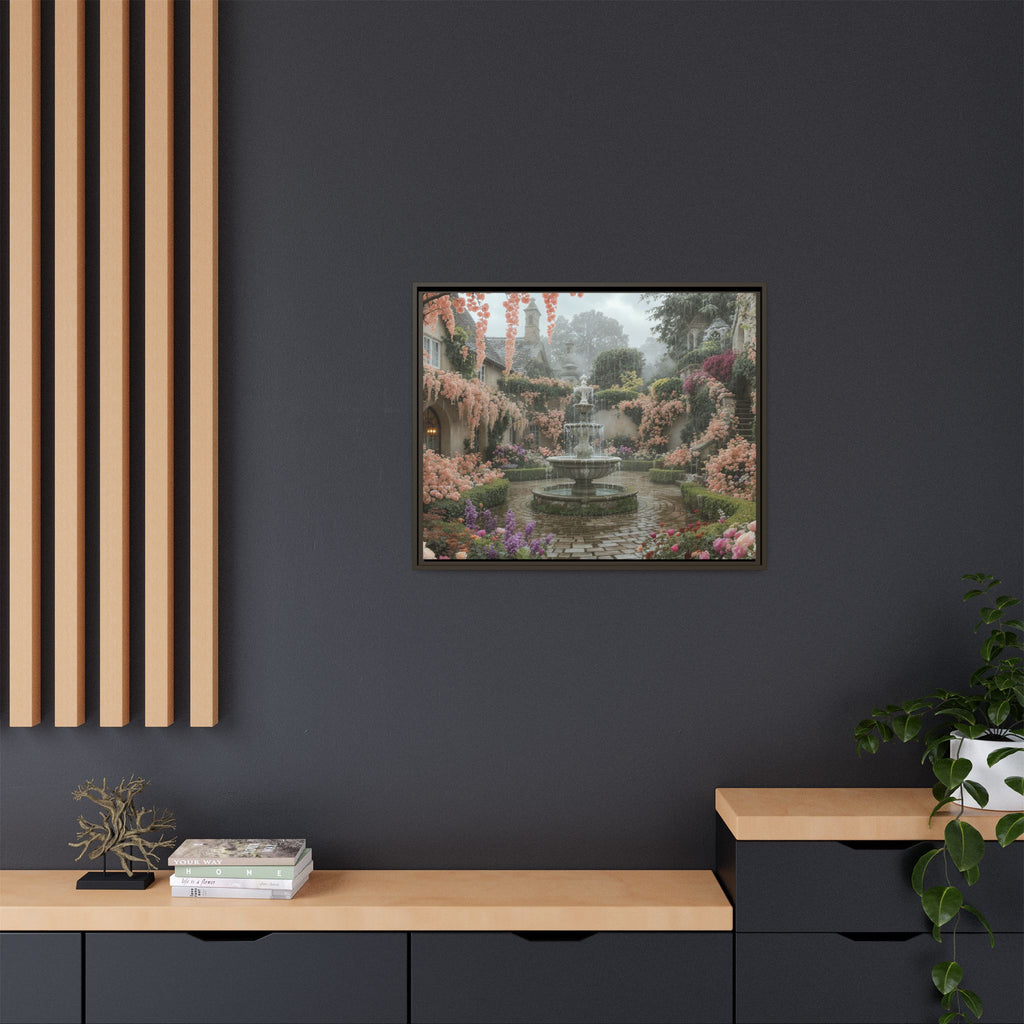 Mediterranean Garden Fountain Canvas — Framed Matte Wall Art