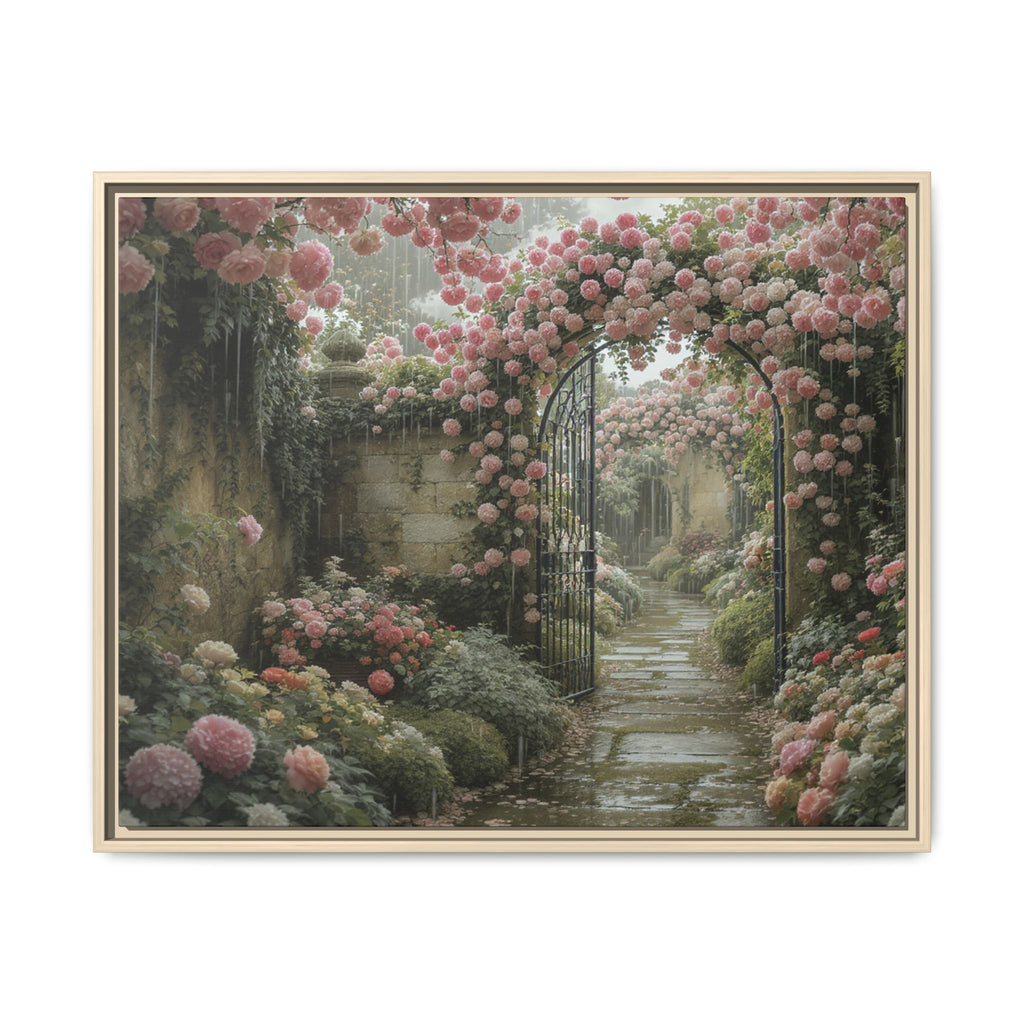 Framed Canvas Print – Secret Garden Archway Floral Landscape